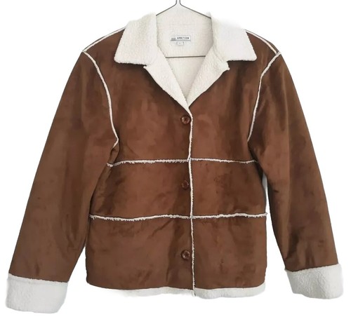Ladies Fleece Jacket Brown and Ivory Sz L Cuffed Long Sleeves, pre-owned - Picture 7 of 7