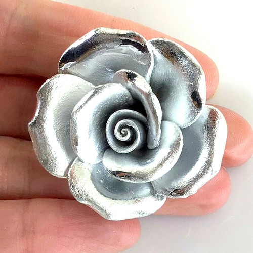 Silver Porcelain Rose Flower Pendant 40mm Bead (AP95)a DIY Jewelry Supplies - 第 1/7 張圖片