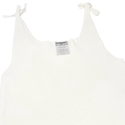 CHANEL Vintage 05P CC Logo Rib Knit Tank Top #38 V-neck Sleeveless
