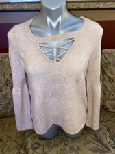 American Eagle Fuzzy Soft Keyhole Criss-Cross Detail Bell Sleeve Sweater Size L