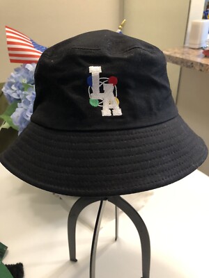 LA fashion hat bucket style in black embroidered Atoms Multi Colors unisex adult