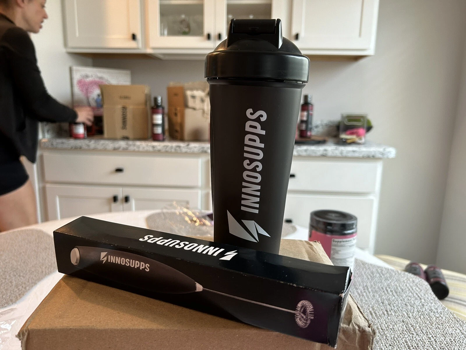 Innosupps gym protein shaker bottle . With Hand Mixer