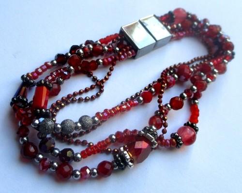 Bracelet 5 rangs Perles rouges à facettes fermoir magnétique bijou ...