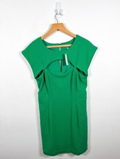 Anthropologie Maeve Dress Large Green Mini Cutout Shift Short Smart RRP £130