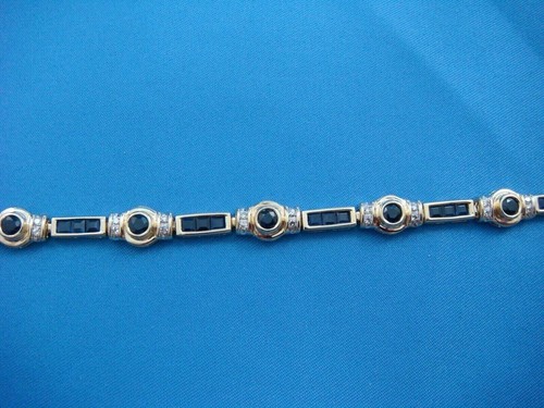 15CT Round Simulated Blue Sapphire 14k Yellow Gold Plated Men's Tennis Bracelet - Picture 2 of 9