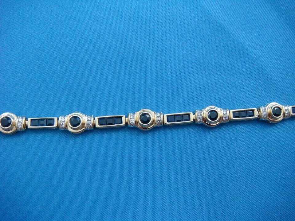 15CT Round Simulated Blue Sapphire 14k Yellow Gold Plated Men's Tennis Bracelet - Image 2 of 4
