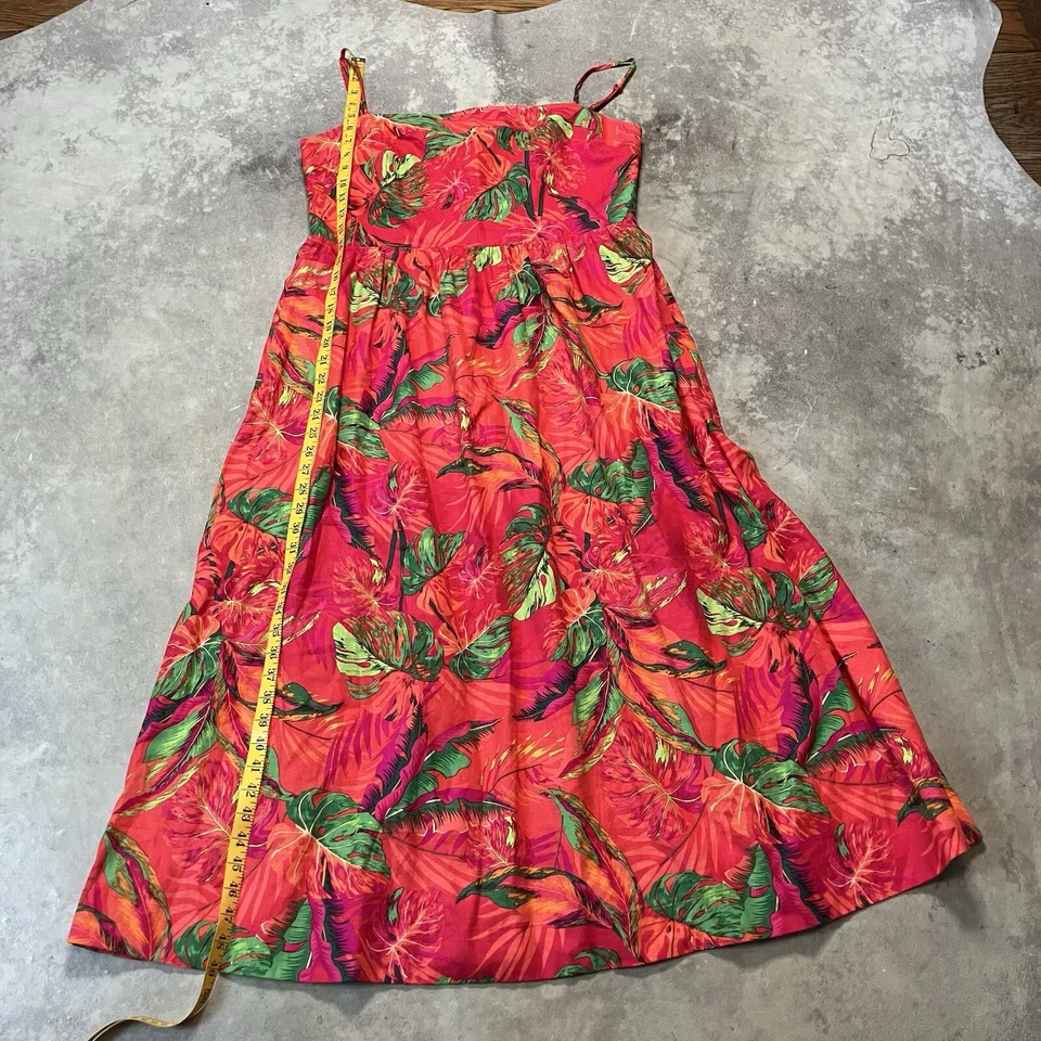 Vestido Rachel Zoe Mujer XL Naranja Rosa Floral Tropical Calado Espalda Tirantes Midi Foto 4 de 4