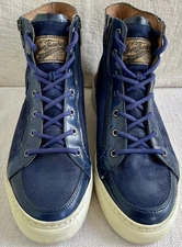 NOBRAND Blue Suede Side-Zip Rubber Sole Hightops Handmade in Portugal EU 42 US 9