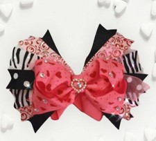 5  Cute Heart Hair Bow pink black for Girl and Baby Toddler Handmade New