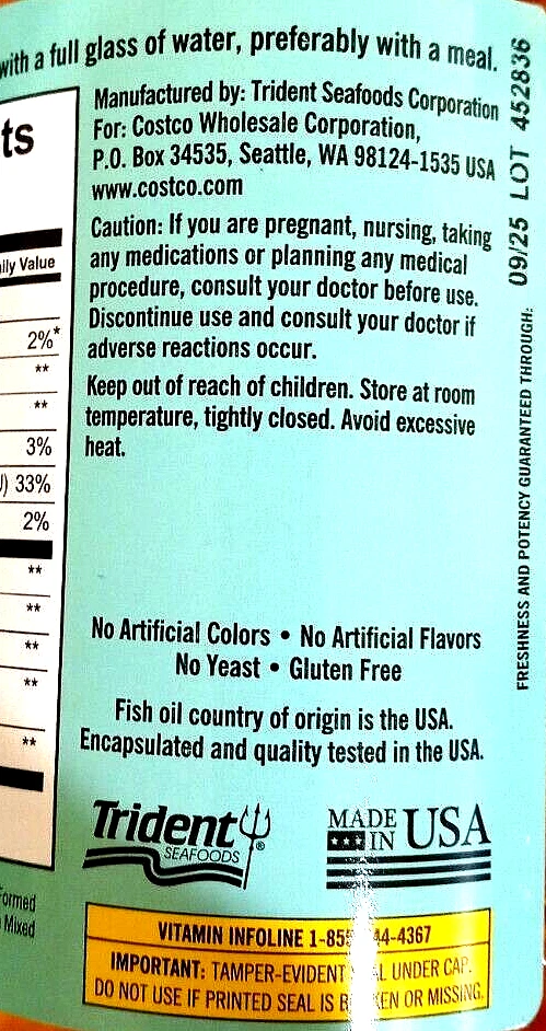 Óleo de peixe Kirkland Signature Wild Alaskan 1400 mg 230 cápsulas gelatinosas EXP 05/2026 - Imagem 3 de 4