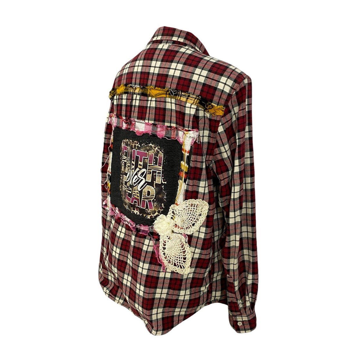 Christian Flannel Shirt Womens XL Faith Religious Grunge Camp Country Upcycled View 3
