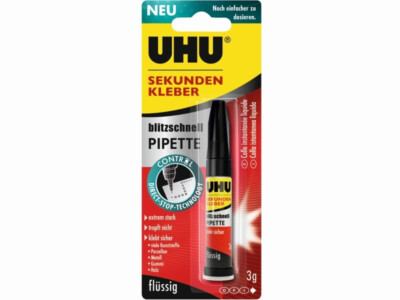 UHU Sekundenkleber blitzschnell Pipette 3g starker Alleskleber mit Direct-Stop