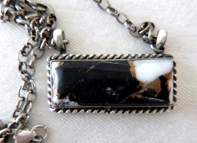 Navajo Augustine Largo White Buffalo Pendant 18 in. 925 Sterling