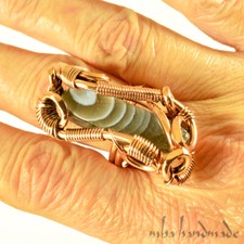 Agate Crystal Unique Ring Size 10 Copper Wire Wrapped Artisan Jewelry