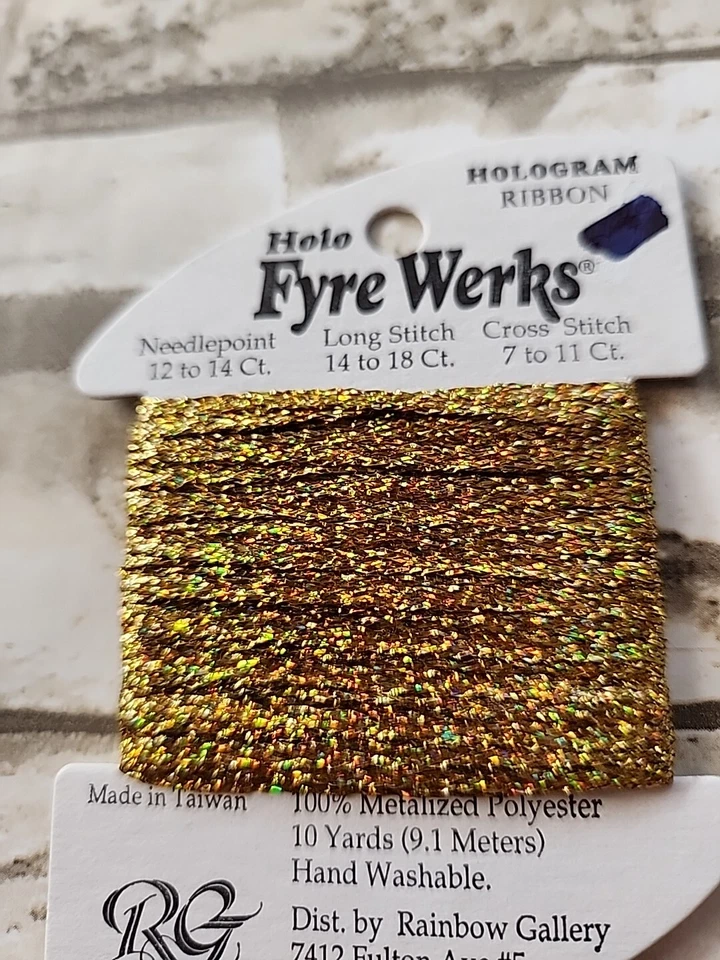 Rainbow Gallery Holo Fyre Werks FH1  Dark Gold 10 Yards Needlework  Ribbon - Image 2 of 3