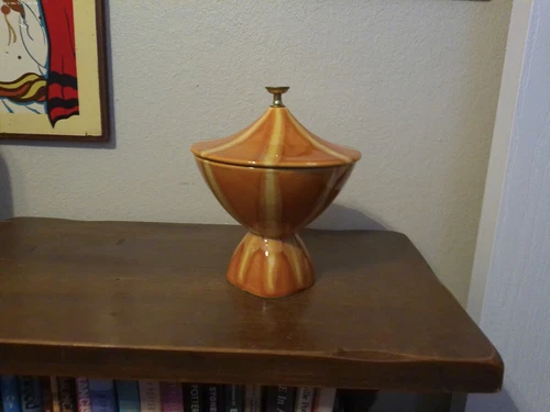 Vintage Hull Pottery Continental Orange Stripped Candy Dish MCM