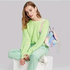 Medium - Women's Crewneck Raglan Pullover Sweater- Wild Fable - Bright Green