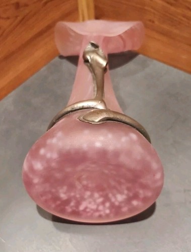 FILIP RAVERT STYLE HAND BLOWN FROSTED ART GLASS VASE W/BRONZE OVERLAY LEAF WRAP - Picture 9 of 13