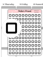 Mini Check Box Planner Sticker, Square Box Sticker, To do List, Calendar Sticker