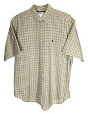 Ralph Lauren Sport Shirt Men's XL Green Plaid Cotton Short Sleeve Button Down