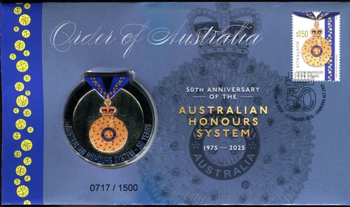 2025 Australian Honours System 50 Years Medallion FDC - Canberra PMK 0717/1500