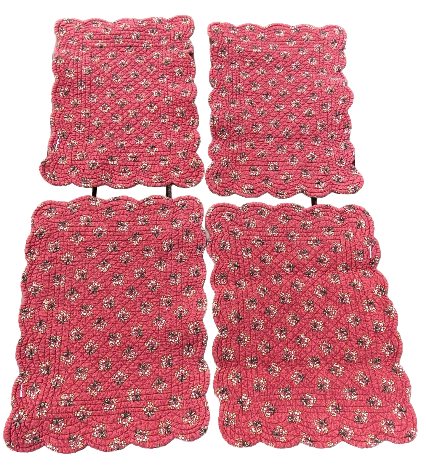 4pc Quilted Scalloped Placemats Cotton Floral Gold Multicolor