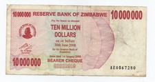 ZIMBABWE 10000000 10 000 000 DOLLARS 2008 PICK 55 LOOK SCANS