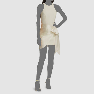$495 Cinq à Sept Women's Ivory Silk High Neck Tied Waist Mini Dress Size 14