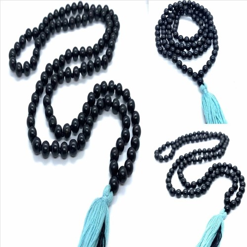 Collana meditazione 8mm legno ebano nero naturale 108 nodi chakra uomo mala - Foto 3 di 6