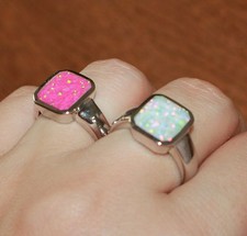 inlaid fire opal ring 7 gemstone silver jewelry modern engagement wedding band