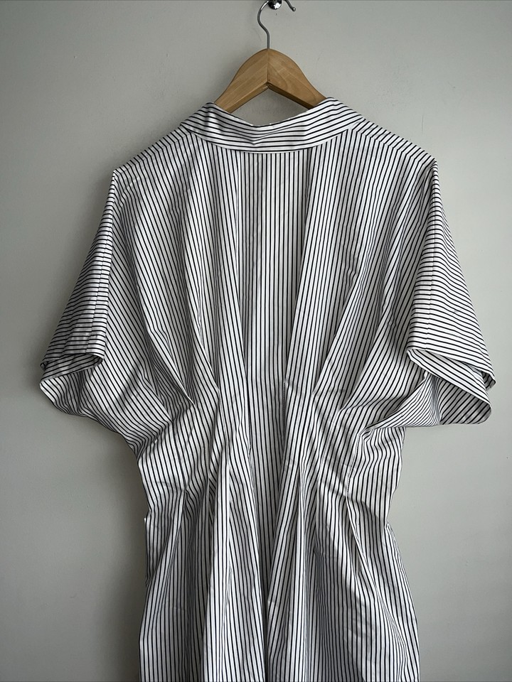 Anthropologie Exquise Tobie ButtonFront Stripe Pleated Midi Shirt