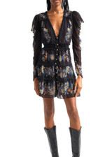 NEW Farm Rio Black Stitched Garden Button Front Long Sleeve Dress Size XS