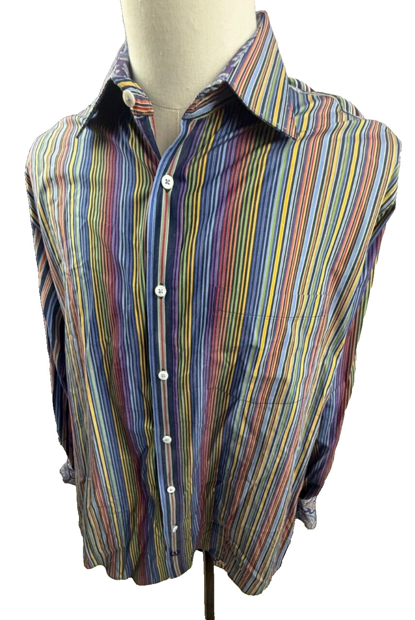 Bugatchi Uomo Multi Striped Pattern Collar & Flip… - image 1