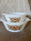 Vintage Arcopal Milk Glass French Partridge Tulip Casserole Baking Dish Set (2)