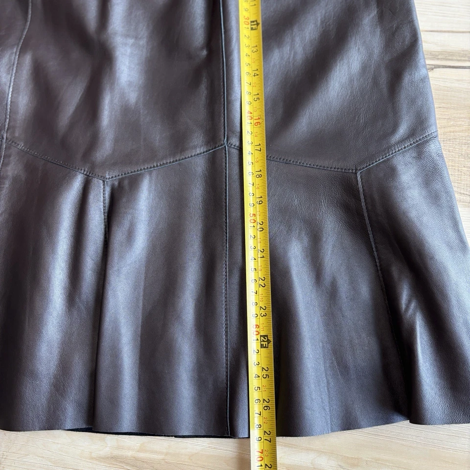 ALFANI Women 16 Chocolate Real Leather Skirt Peplum Hem A-line Soft Fitted Tulip - Image 4 of 4