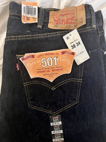 Levis 501 Jeans Straight Leg Herren 38 x 34 Dark Wash Button Fly Blau Denim - Bild 4 von 6