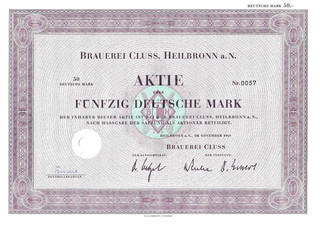 Brauerei Cluss Heilbronn a. N. Aktie 50 DM 1969