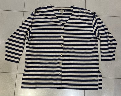 Strickjacke Baumwolle mit Rüschenmuster und Streifen marine/beige Damen 2XL Vintage ''