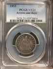 PCGS 1853 Seated Liberty Quarter 25C Arrows and Rays VF20