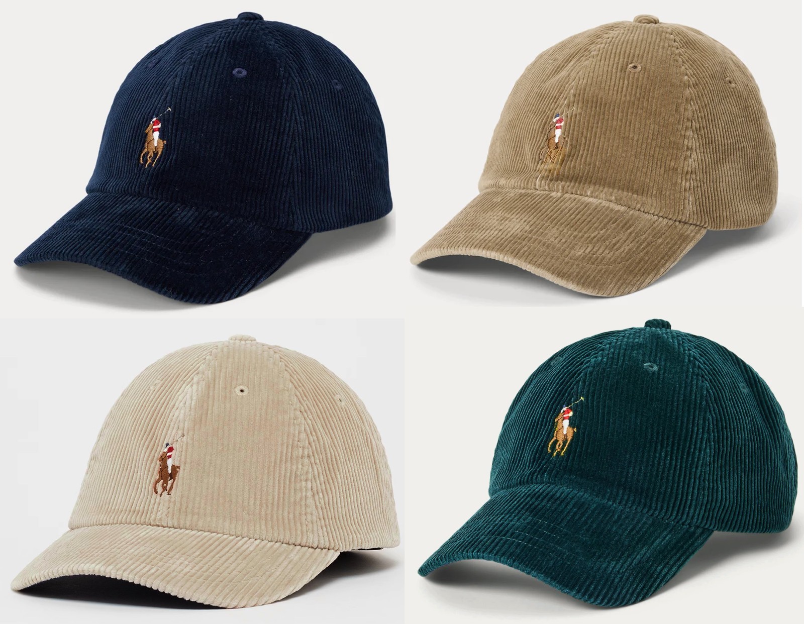 Polo Ralph Lauren berretto velluto a coste ricamato pony taglia unica regolabile fibbia metallo