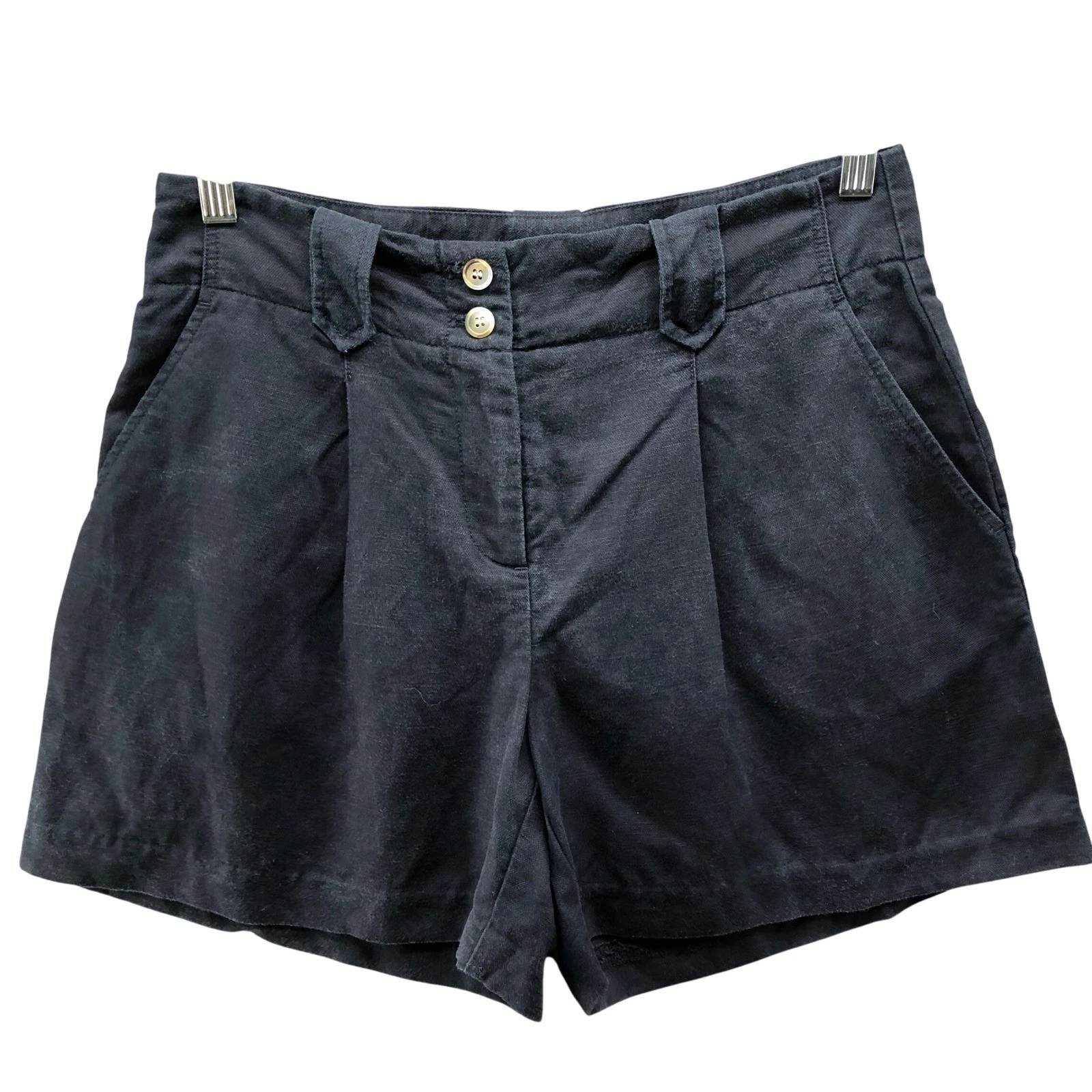 J.McLaughlin Linen Blend Shorts Womens 8 Black Pleated Front High Rise