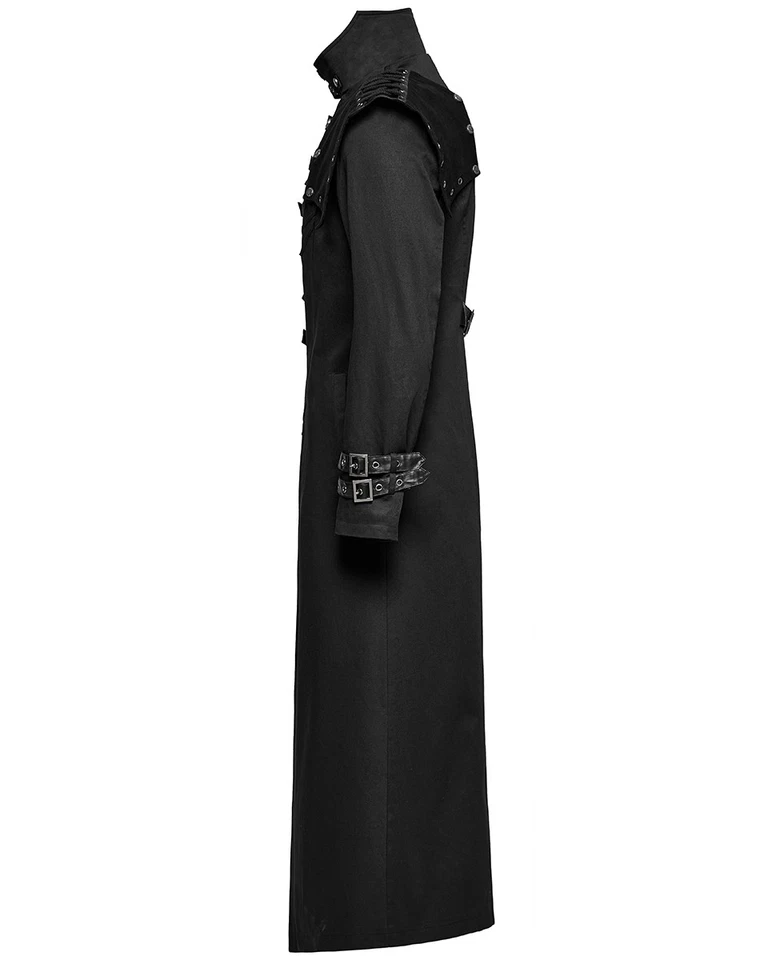 Gabardina Punk Rave Para Hombres Larga Gótica CyberPunk Asimétrica Hombro Armadura Foto 3 de 4