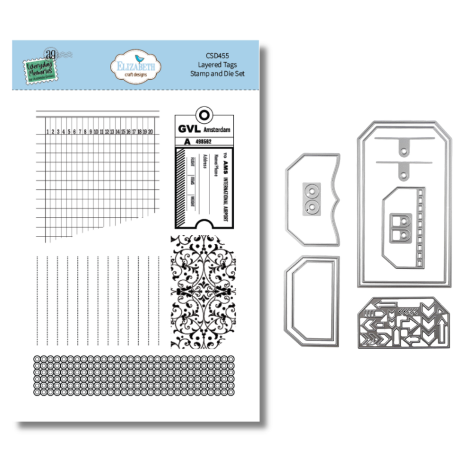 Elizabeth Craft Designs Stamps and Dies Rest Relaxation Layered Tags CSD455