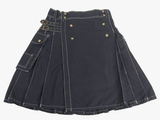 Black Utility Kilt Cargo Pockets White Stitching Snaps 100 Cotton Adult Size 30