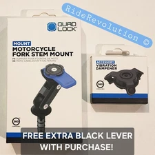 QUAD LOCK Motorcycle/Moto Fork/Stem Mount + Vibration Dampener - NEW + FREE S&H
