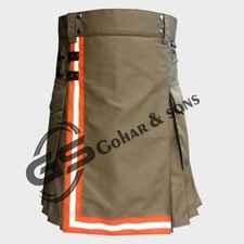 Scottish New Men's Khaki Fireman Tactical Heavy Duty Utility Kilt