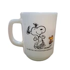 Vtg Anchor Hocking Fire King Snoopy Milk Glass Mug At Times Life Is Pure Joy