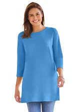Woman Within Plus Size Perfect Three-Quarter Sleeve Crewneck Tunic