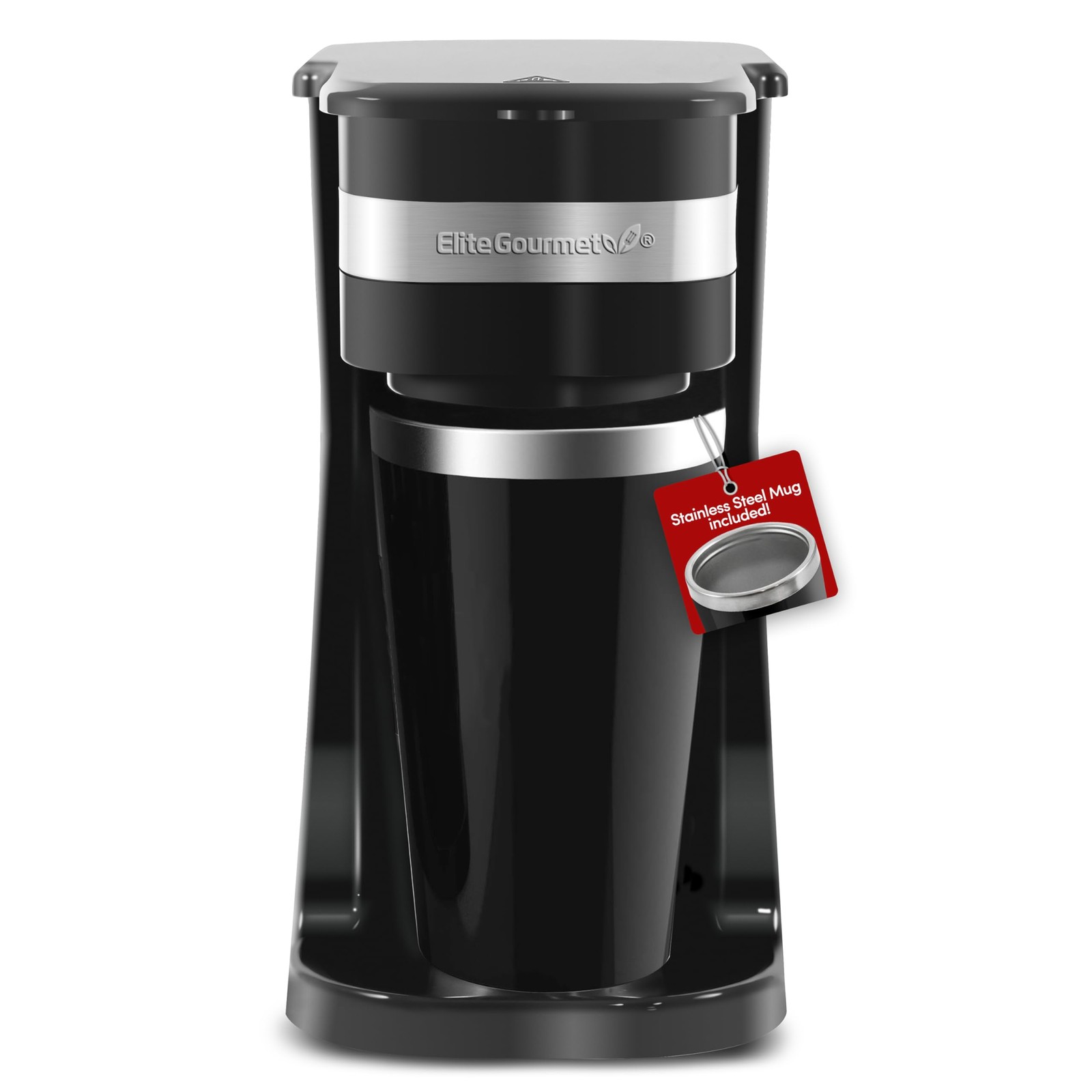 Black Single Serve Coffee Maker, 14oz Mug, EHC113, Reusable Filter, Grounds