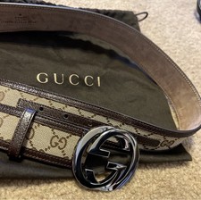 Gucci Belt GG Monogram Accessories Gift  Size 34 Excellent Designer +  Dust Bag